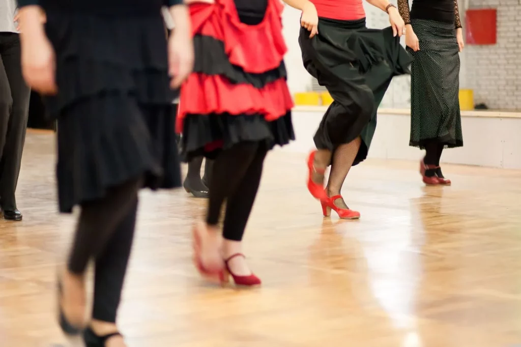 Flamenco dance class - close up of dancers legs